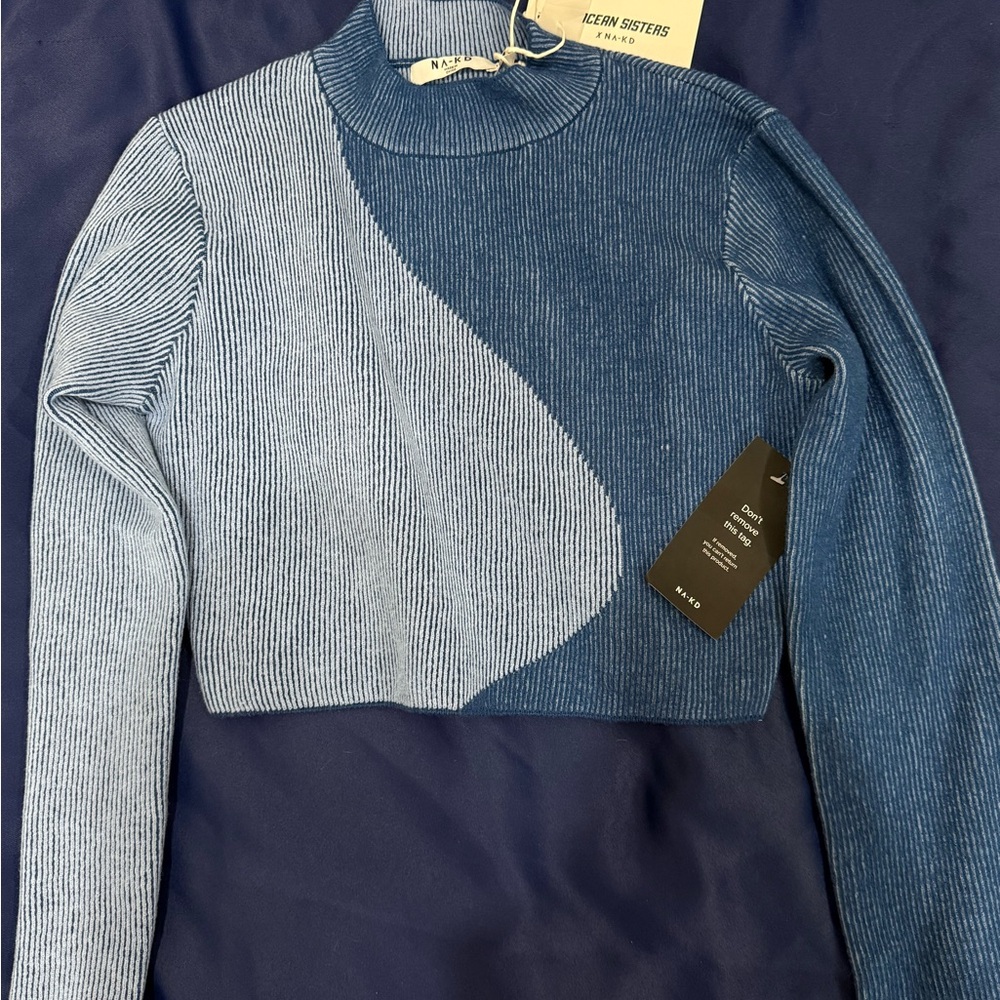 NAKD Mixed blue  Ribbed Long Sleeve Crop sweater